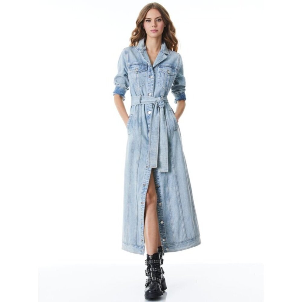 Alice + Olivia Daren Maxi Denim Jacket Size Small